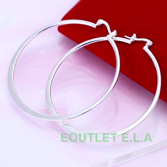 55mm PLAIN FLAT SILVER HOOP EARRINGS